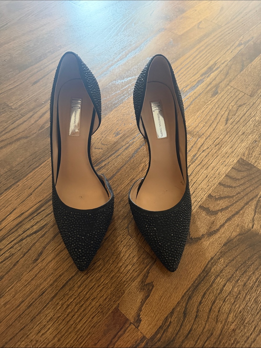 INC International Concepts Black Crystal-Embellished Pointed D'Orsay Heels